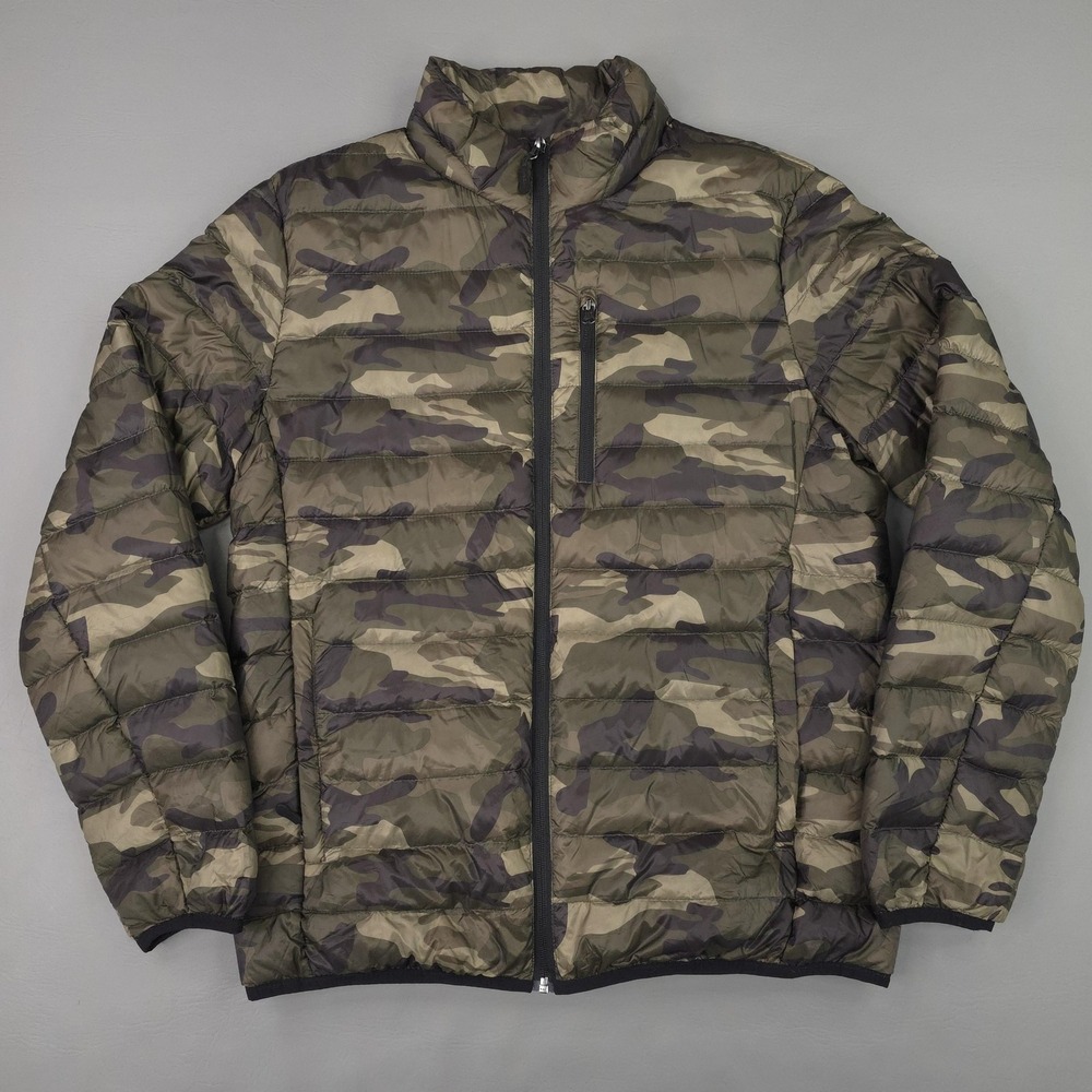 Club Room Jacket Mens Medium Green Camo Down Puffer Packable Warm Zip Pockets